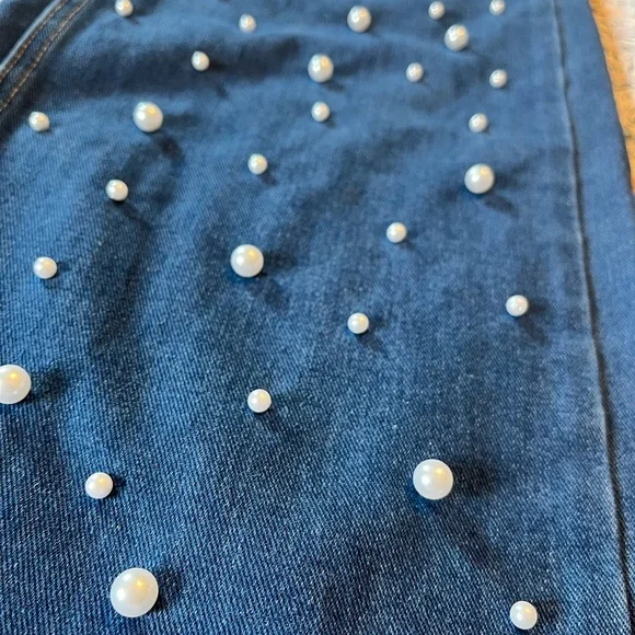 Blue Embellished with pearl looking gems Women Jeans - Picture 2 of 6